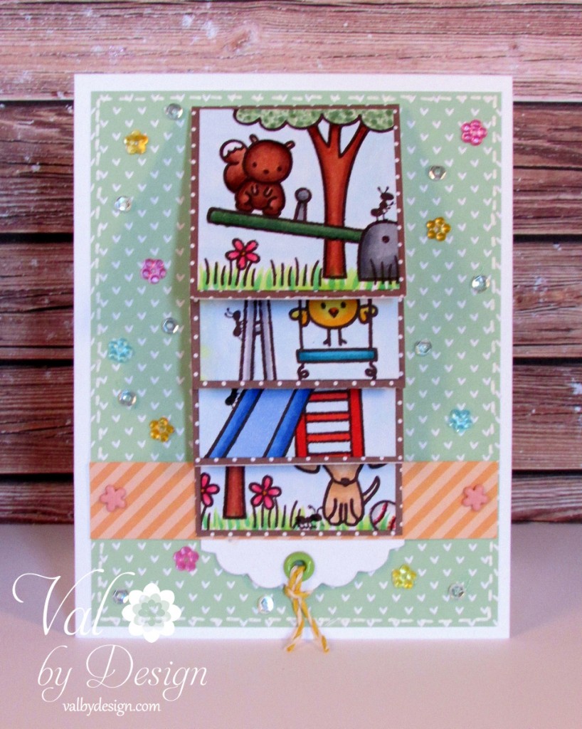Lawn Fawn stamps & dies & twine, Pretty Pink Posh sequins, Copic markers {ValByDesign, 2015}