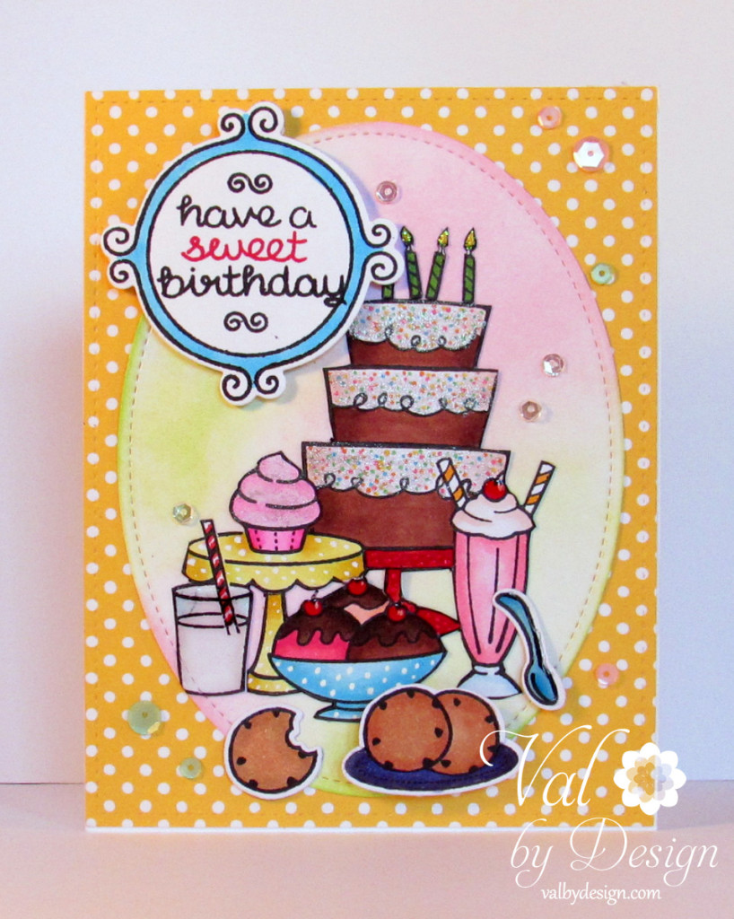 Lawn Fawn stamps & dies & paper, Pretty Pink Posh sequins, Copic markers, Distress Inks  {ValByDesign, 2015}