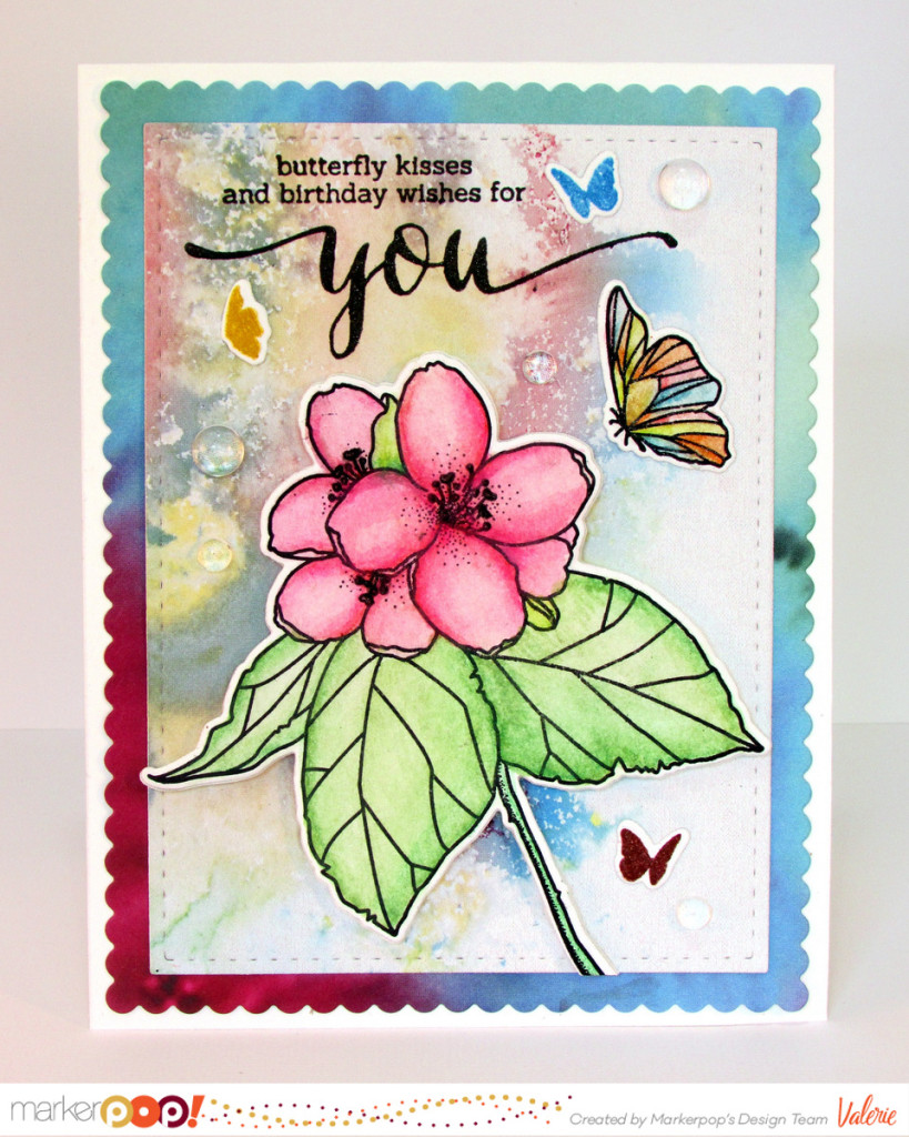 Mama Elephant stamps & dies, Prima watercolor pencils, Ken Oliver paper, Pretty Pink Posh droplets {ValByDesign, 2016}